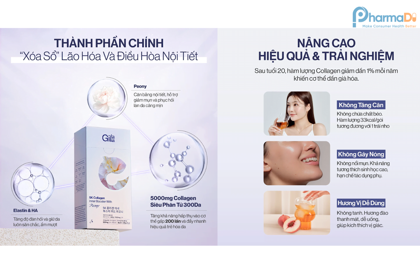 Collagen 5k Peony H/15g Gilaa Collagen Mẫu Đơn Nội Tiết