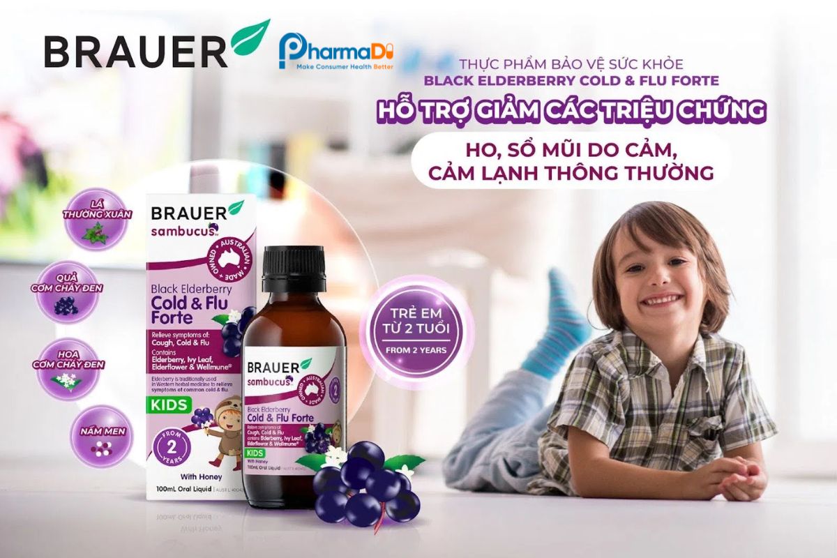 Black Elderberry Cold & Flu Forte H/100ml Brauer Giảm Cúm Trẻ 2+