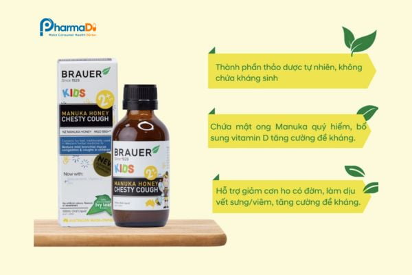 Manuka Honey Chesty Cough H/100ml Brauer Giảm Ho Tiêu Đờm Trẻ 2+