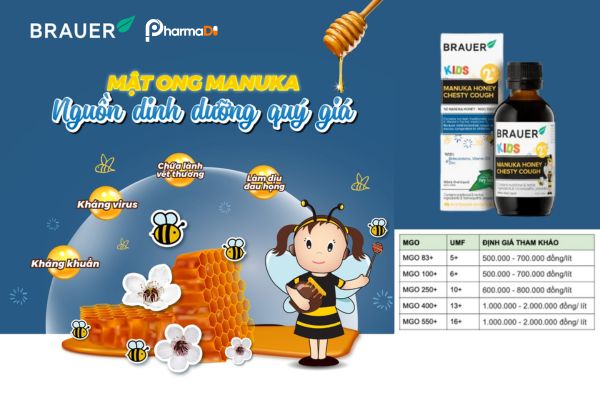 Manuka Honey Chesty Cough H/100ml Brauer Giảm Ho Tiêu Đờm Trẻ 2+