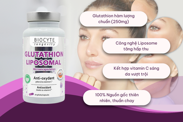 Glutathion Liposomal H/30v BIOCYTE Glutathione vi bao Chống Oxy Hóa, Sáng Da, Trị Nám