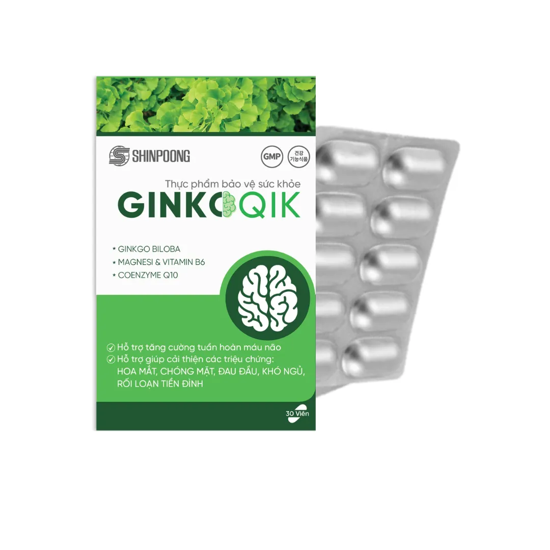 Ginkoqik H/30V SHINPOONG Hoạt huyết, tăng tuần hoàn máu não, giảm đau đầu
