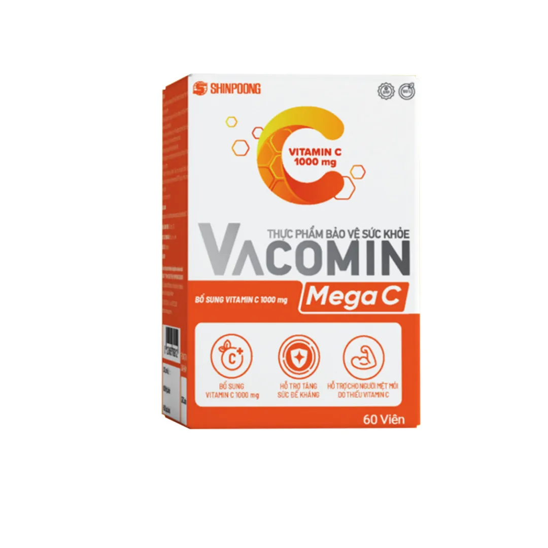 Vacomin Mega C 1000mg H/60V SHINPOONG Sáng da, mờ thâm, tăng đề kháng