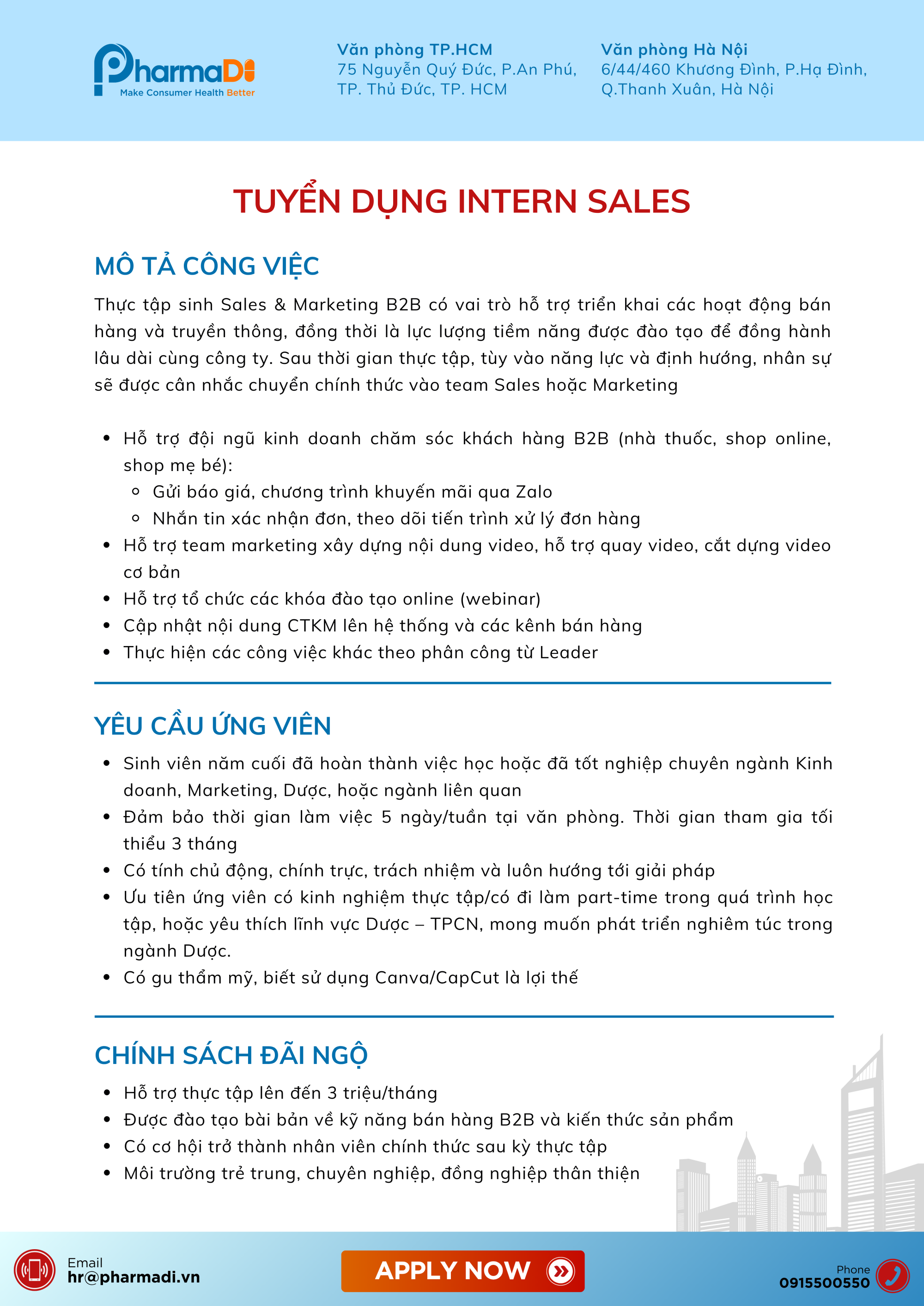 [Tuyển dụng] Sales Intern & Nhân viên Sales full-time