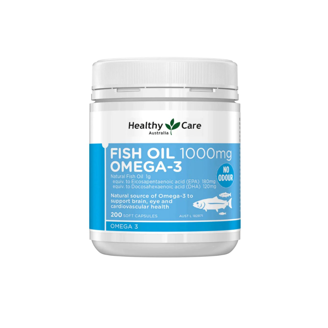 Omega 3 1000mg L/200v HEALTHY CARE Dầu Cá Cho Tim Mạch, Não Bộ, Thị Lực